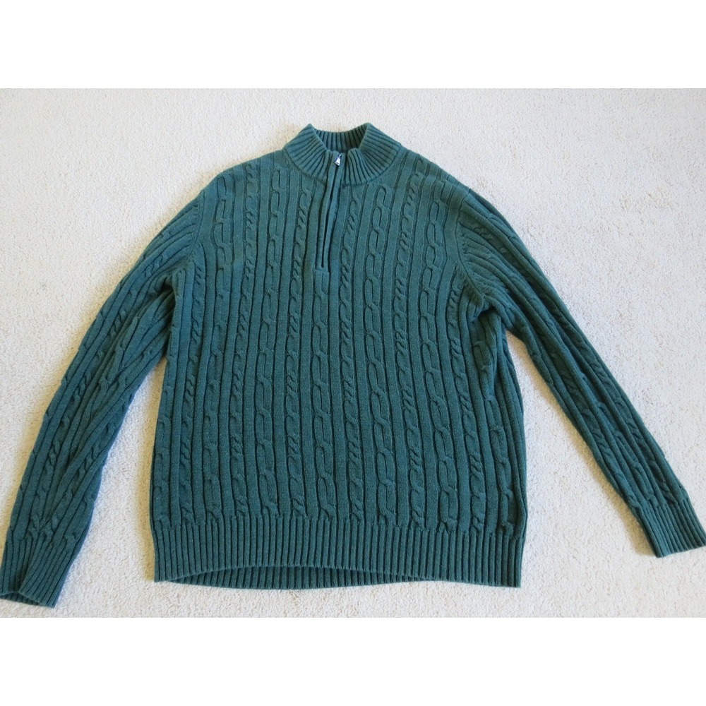 Mens Izod Green Cable Knit Quarter Zip Sweater Size Large